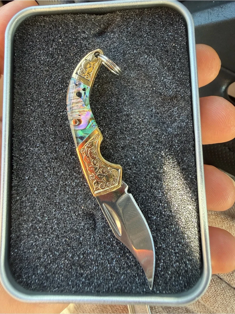 Multicolor Abalone & Gold Folding Keychain Knife - Men Accessories